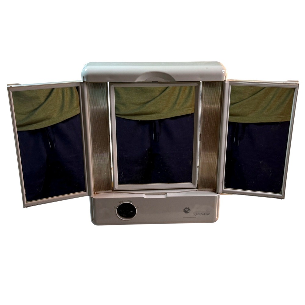 Retro Y2K GE Lighted Tri Fold Vanity Makeup Mirror 2001 Nostalgic Tested Works